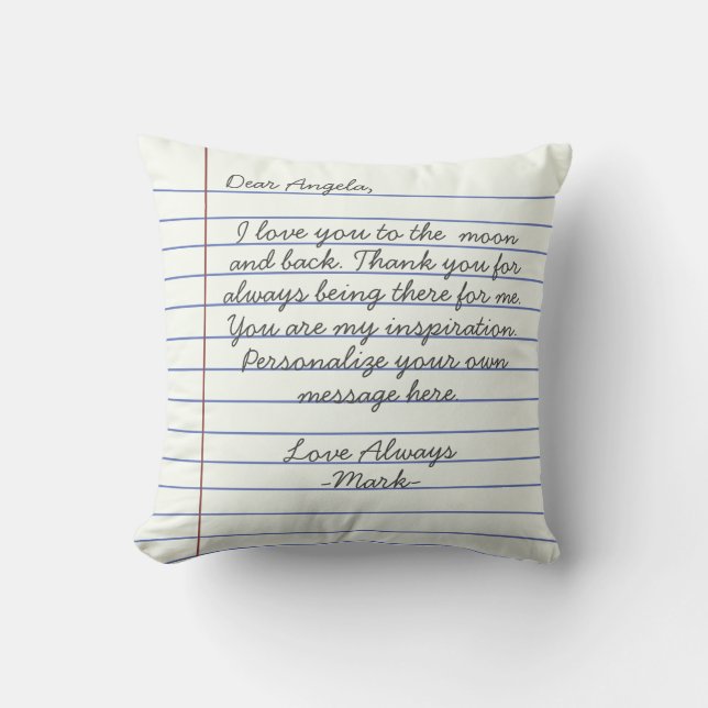 Notebook handwritten love letter or message custom cushion (Front)