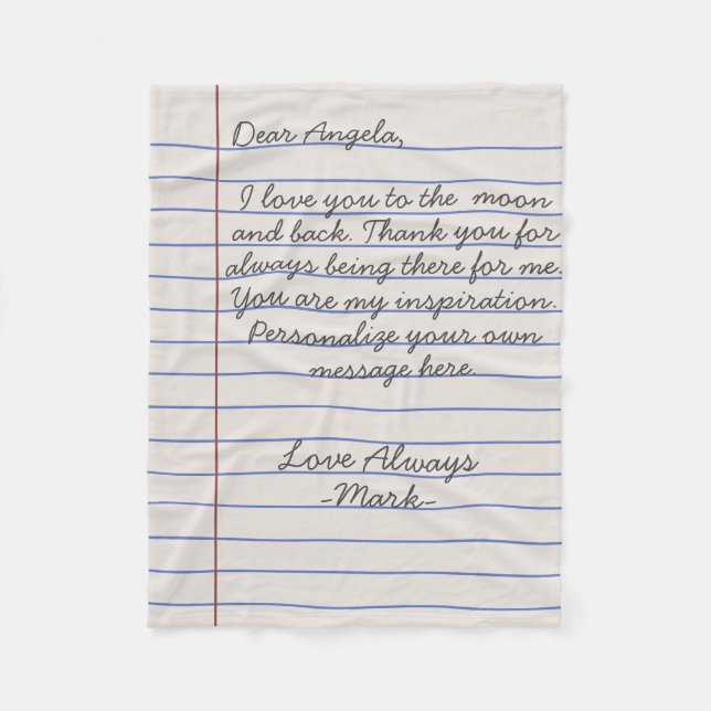 Notebook handwritten love letter or message custom fleece blanket (Front)
