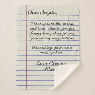 Notebook handwritten love letter or message custom sherpa blanket