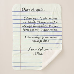 Notebook handwritten love letter or message custom sherpa blanket