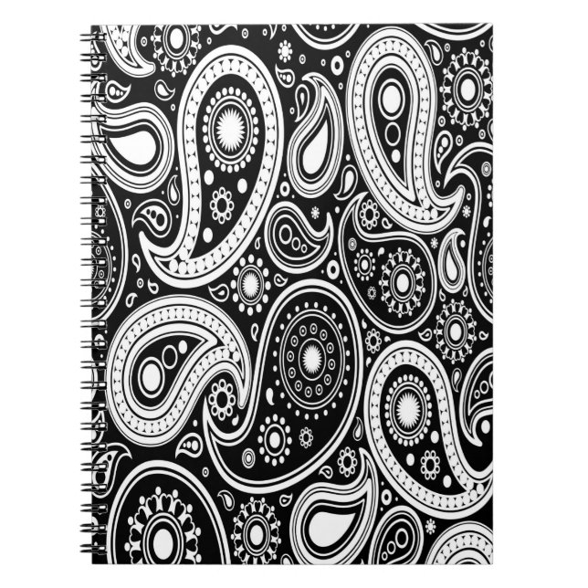 Notebook/Journal in Black and White Paisley Notebook (Front)