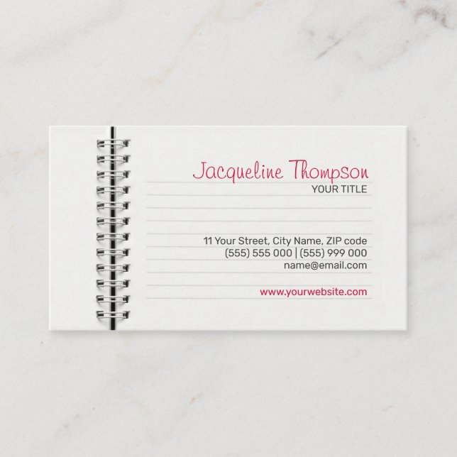 Notebook Page Education Teacher Business Card (Front)
