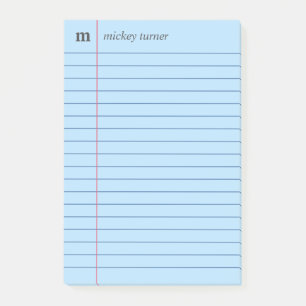 Notebook Paper Blue Add Your Name & Initial Post-it Notes
