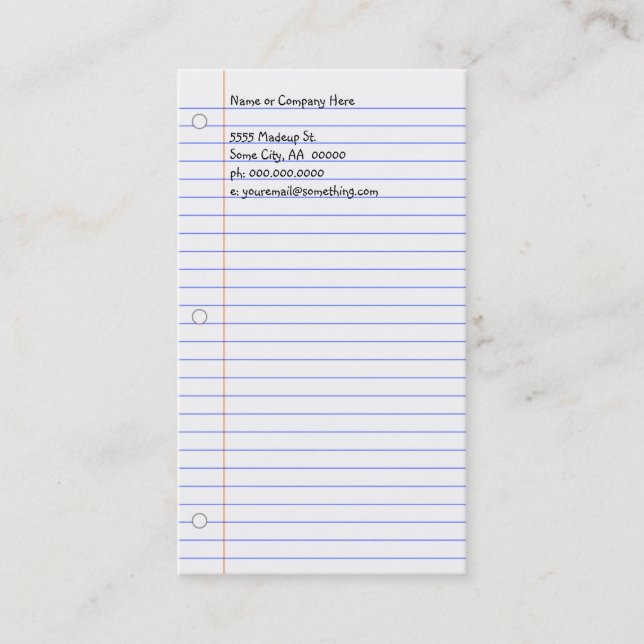 notebook paper business card (Front)