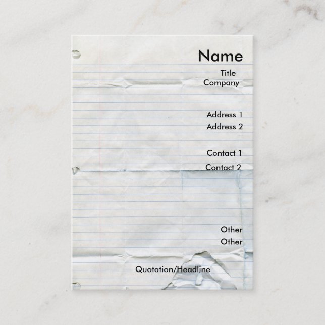 Notebook Paper Business Cards (Front)