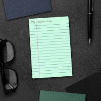 Notebook Paper Mint Green Add Your Name & Initial