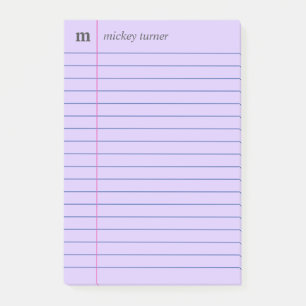 Notebook Paper Purple Add Your Name & Initial Post-it Notes