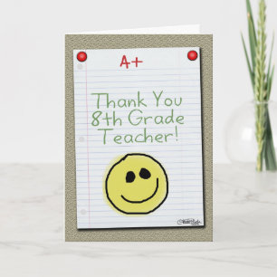 Notebook Paper Thank You for Middle School Teacher Card