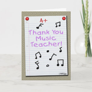 Notebook Paper  Thank You Music Teacher Card