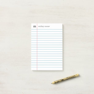 Notebook Paper White Add Your Name & Initial Post-it Notes