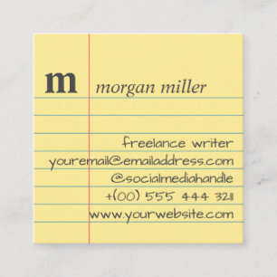 Notebook Paper Yellow Lined Hand-Writing Square Business Card