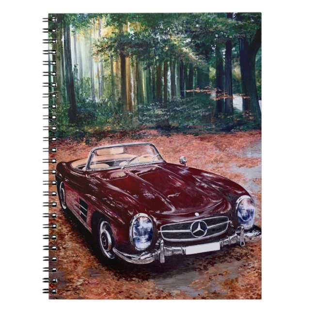 Notebook Retro Vintage Burgundy Car Painting (Front)