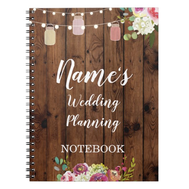 Notebook Rustic Wedding Planning Jars Notes Bride (Front)
