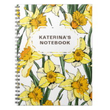 NOTEBOOK Spring Daffodil Design & Custom Name