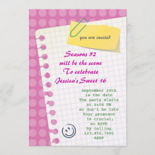 Notebook Sweet 16 Invitation