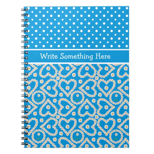 Notebook to Personalise: Polkas, Daisychains, Blue (Front)