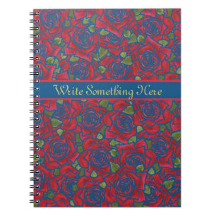 Notebook to Personalise: Red Roses on Navy Blue