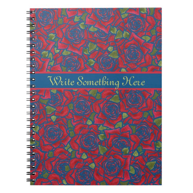 Notebook to Personalise: Red Roses on Navy Blue (Front)