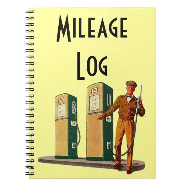 Notebook Vintage Gas Pumps Fuel Travel Mileage Log (Front)