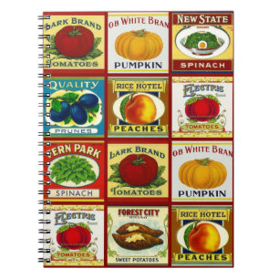Notebook Vintage Retro Canned Fruit Veggie Labels