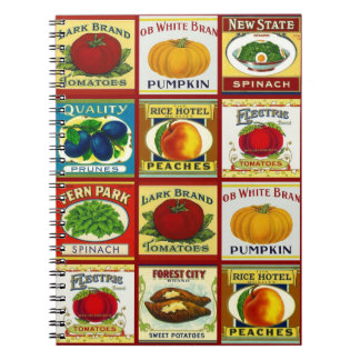 Notebook Vintage Retro Canned Fruit Veggie Labels