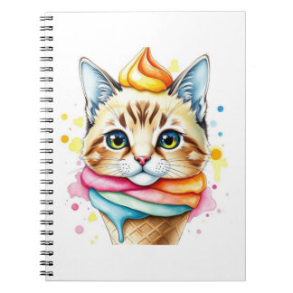 Notebook with ice-cream and cat