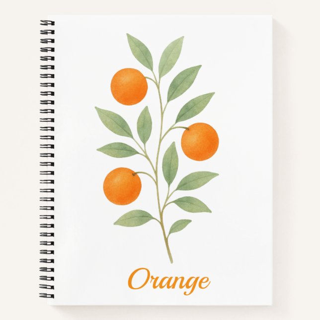 Notebook with watercolor orange branch with leaves (Front)