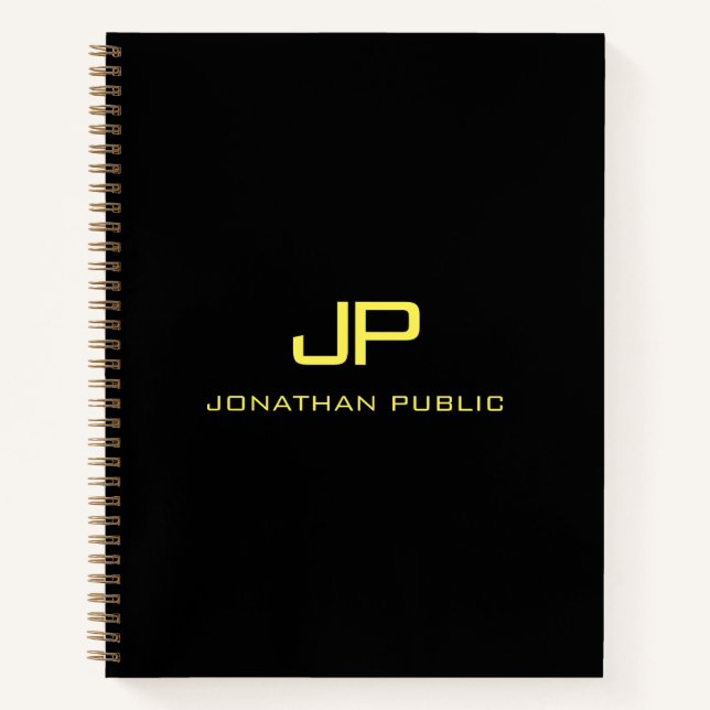 Notebooks Black Gold Monogram Name Template (Front)