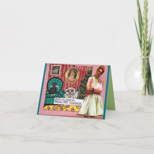 NOTECARD-BAH HUMBUG. PASS THE EGGNOG. HOLIDAY CARD (Front)