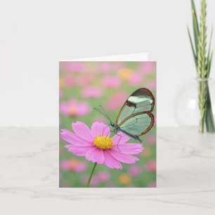 Notecard Glasswing Butterfly On a Cosmos Flower