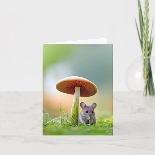 Notecard Mouse Under A Mushroom (Front)