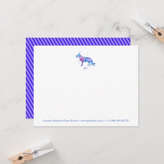 Notecards German Shepherd Watercolor Blue (Front/Back In Situ)