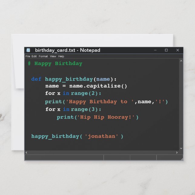 Notepad Computer Programmer Dark Mode Birthday Card (Front)