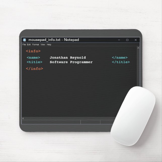Notepad Format Computer Programmer Dark Mode Coder Mouse Pad (With Mouse)