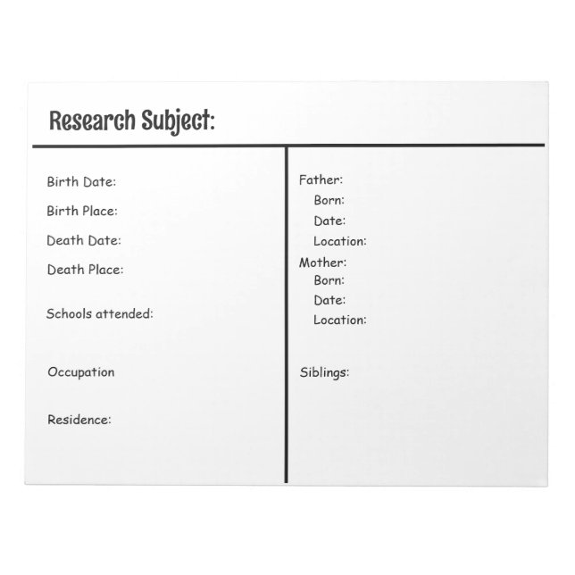 Notepad - Genealogy Research (Front)