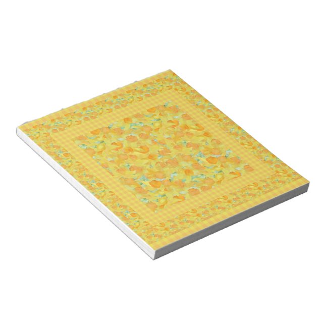Notepad or Jotter, Golden Daffodils, Check Gingham (Angled)