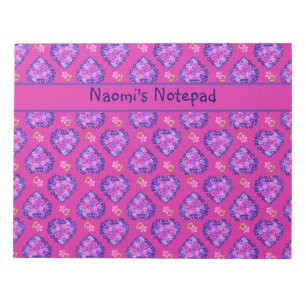 Notepad or Jotter, Hearts and Flowers on Magenta
