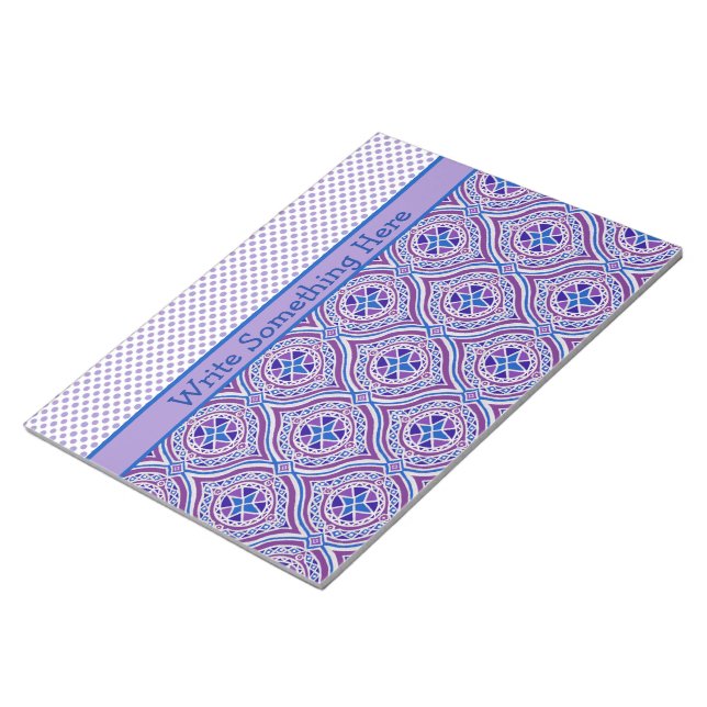 Notepad or Jotter, Purple, White Ogees, Polkas (Angled)