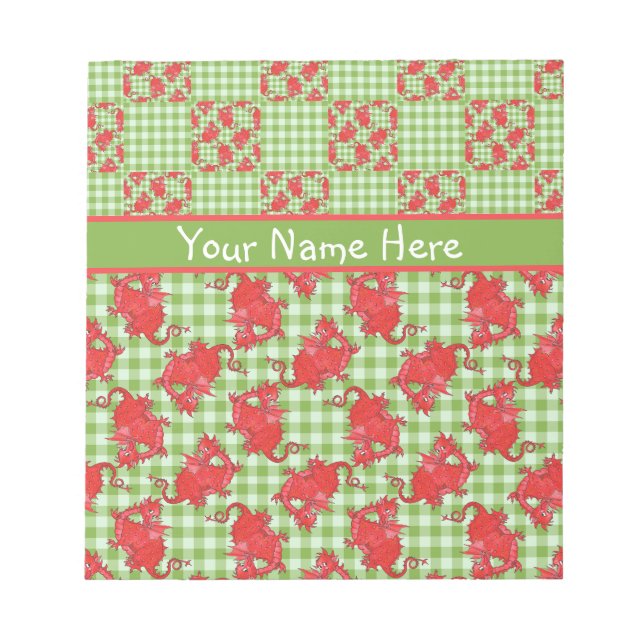 Notepad or Jotter to Personalise: Cute Red Dragons (Front)