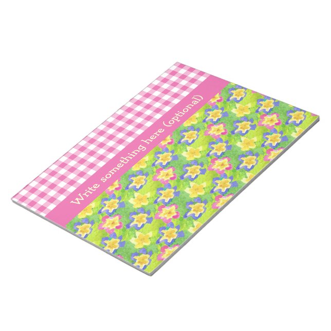 Notepad or Jotter to Personalise Primroses Gingham (Angled)