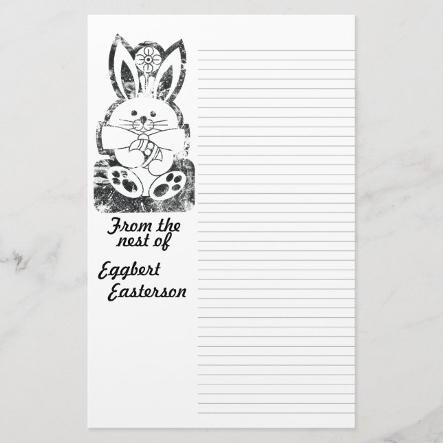 Notepaper Stationery Easter Bunny Grunge Lined (Front)