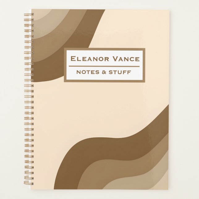 Notes and Stuff Retro Brown Beige Abstract Wavy Pe Planner (Front)
