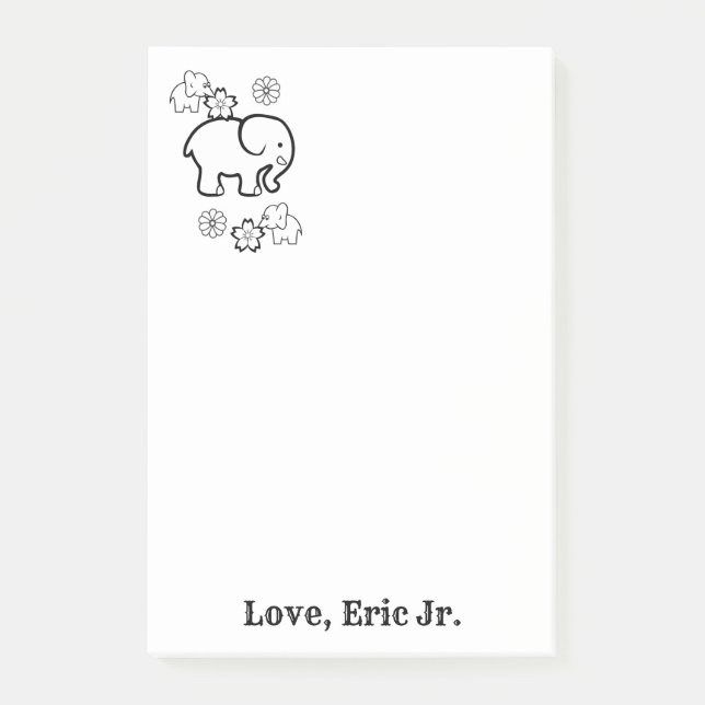 Notes Elephant Floral Colouring Post it Note (Front)
