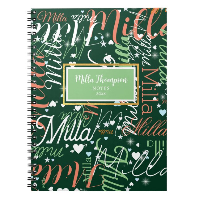 Notes hearts and stars Green Notebook (Front)
