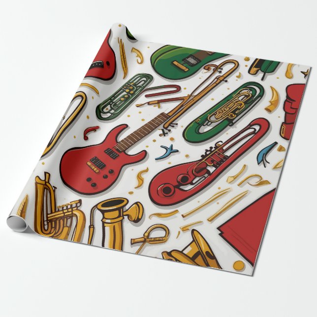 Notes & Instruments Musical Celebration Birthday Wrapping Paper (Unrolled)