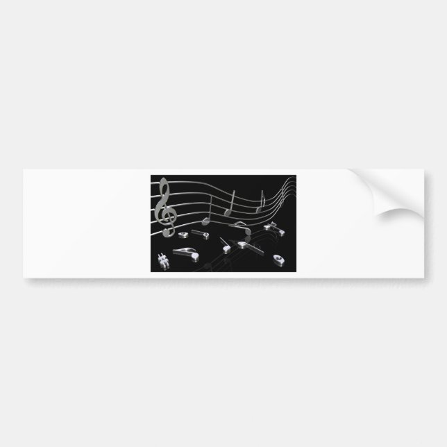 notes, music, black bumper sticker (Front)