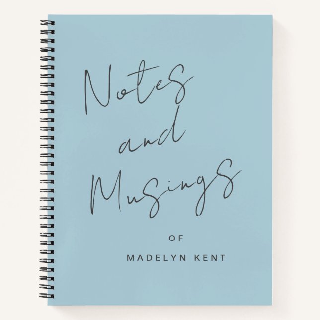 Notes & Musings Modern Script Personalised Blue Notebook (Front)