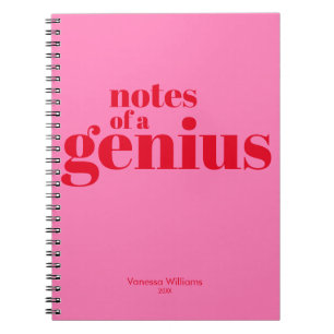 Notes of a Genius Funny Modern Bold Red - Hot Pink Notebook