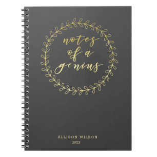 Notes of a genius  Gold Script Typography Notebook