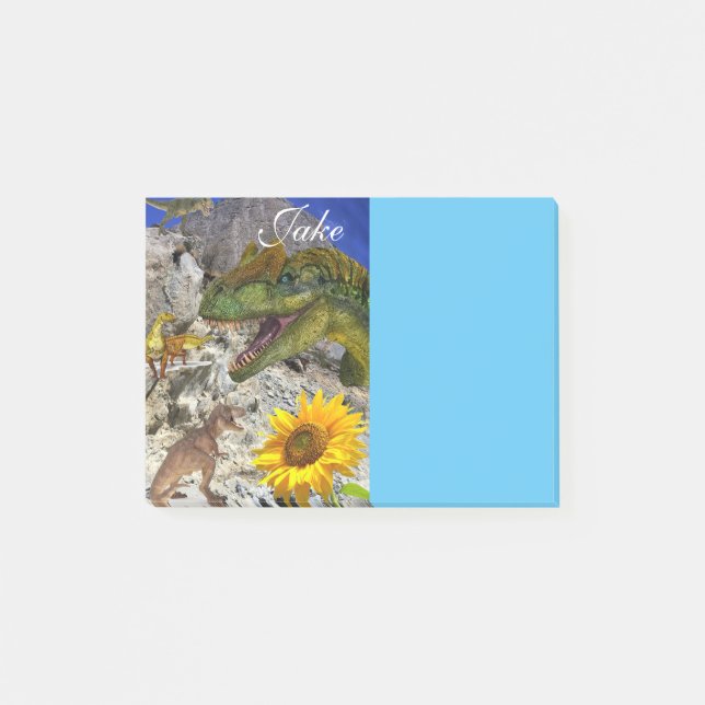 Notes Post it Notes, Sunflower Floral Dinosaur (Front)
